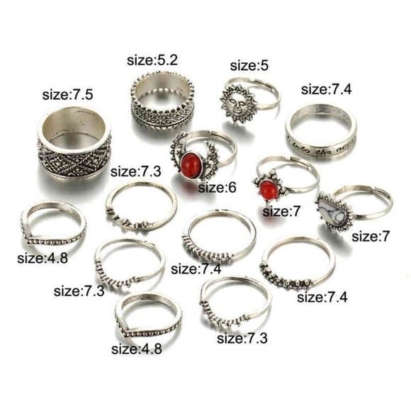 **BESS* 14-Pc Vintage Stone Fashion Ring Set - Picture 5 of 5